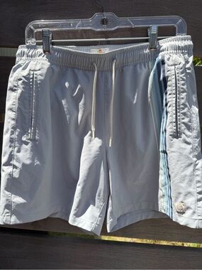 Marine Layer Men’s Light Gray Lined Swim Trunks Medium 15” Stripe Sport Shorts
